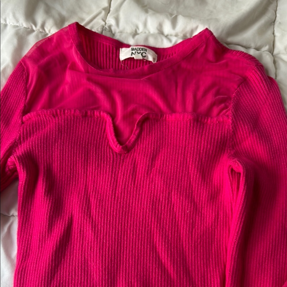 Madden NYC Fuchsia Ribbed Long Sleeve Top